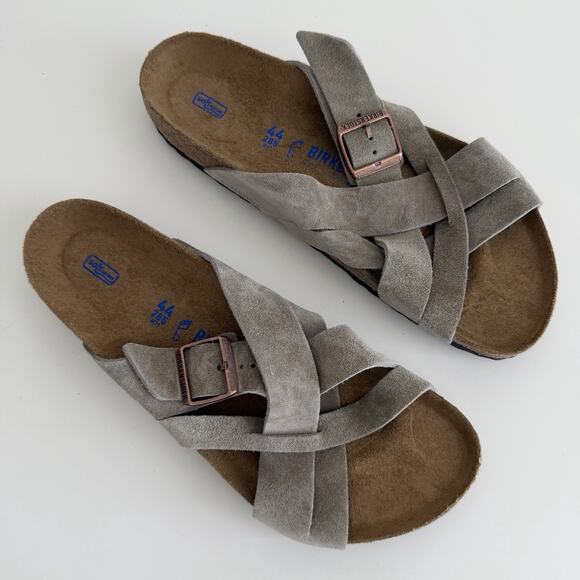 Birkenstock Sandals Men 44 US 11 Taupe Lugano Soft Footbed Suede Leather Slip On main image 5